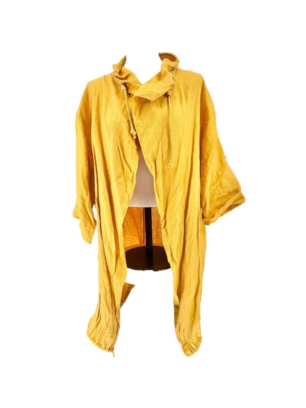 Linen Jacket Womens Oversized XL Yellow Drawstring Collar and Hem Made In Italy